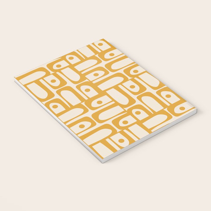 Mid Century Modern Piquet Abstract Multi Pattern in Golden Ochre Mustard and Beige Notebook Gallery Image 3