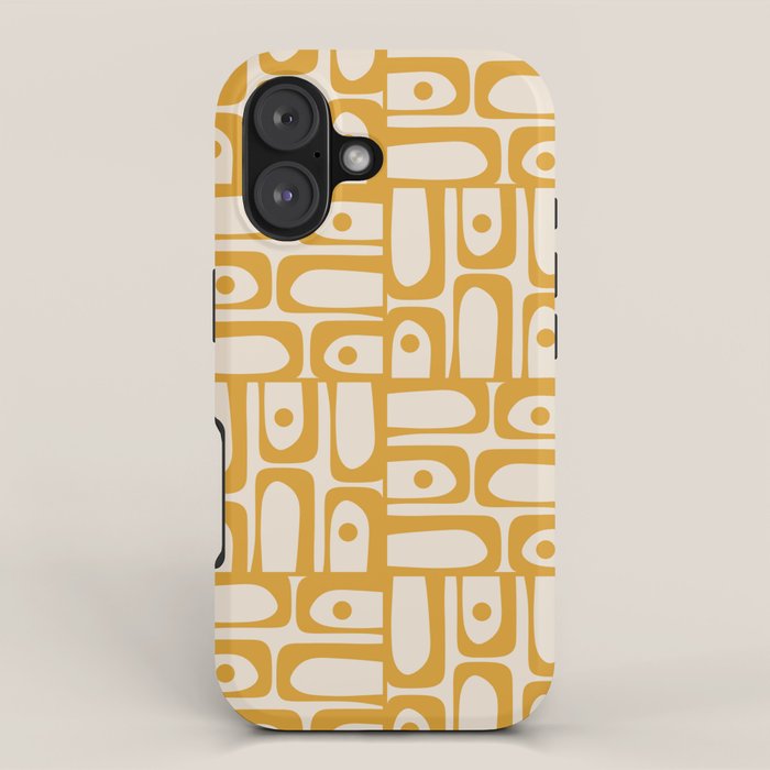 Mid Century Modern Piquet Abstract Multi Pattern in Golden Ochre Mustard and Beige iPhone Case Gallery Image 1