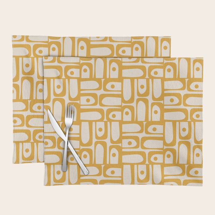 Mid Century Modern Piquet Abstract Multi Pattern in Golden Ochre Mustard and Beige Placemat Gallery Image 1