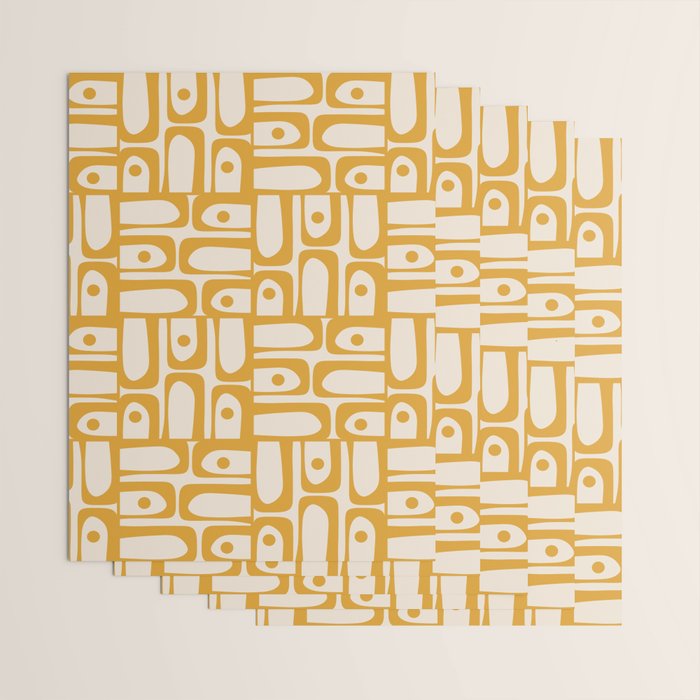 Mid Century Modern Piquet Abstract Multi Pattern in Golden Ochre Mustard and Beige Wrapping Paper Gallery Image 3