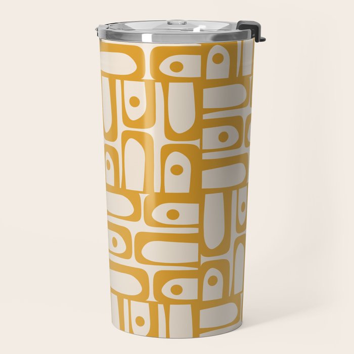 Mid Century Modern Piquet Abstract Multi Pattern in Golden Ochre Mustard and Beige Travel Mug Gallery Image 2