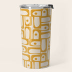 Mid Century Modern Piquet Abstract Multi Pattern in Golden Ochre Mustard and Beige Travel Mug Gallery Image 2