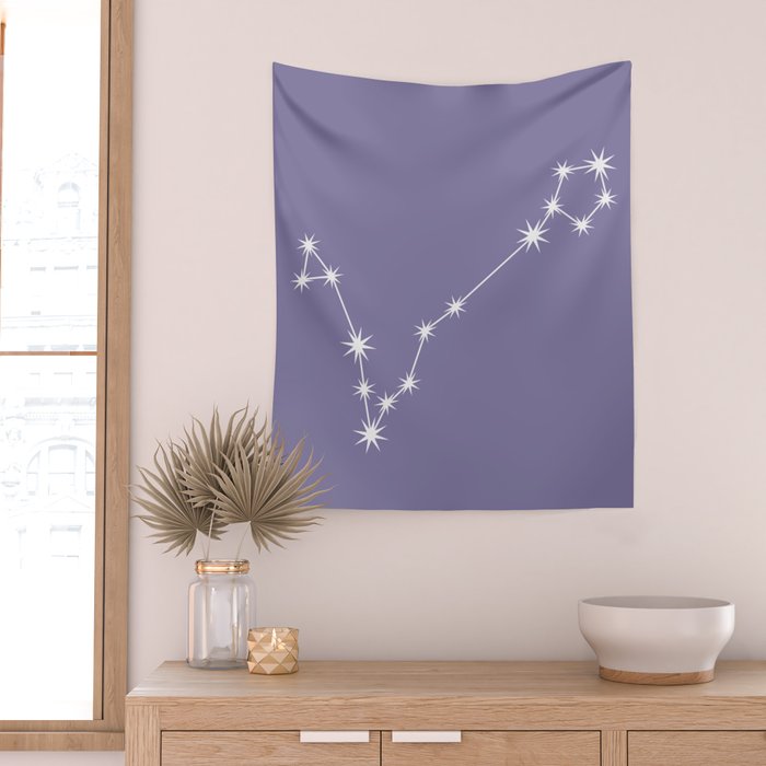 Pisces Zodiac Star Constellation Line Art Lavender Purple Wall Tapestry Gallery Image 2