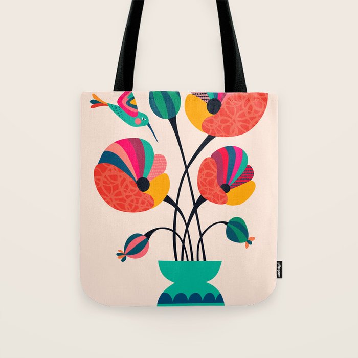 Poppies & Hummingbird Tote Bag Gallery Image 1
