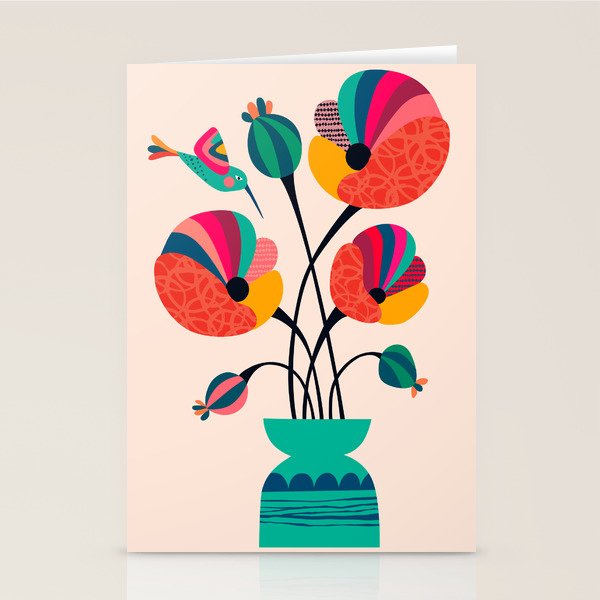 Poppies & Hummingbird Stationery Card Gallery Image 1