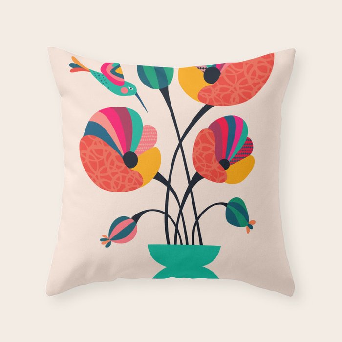 Poppies & Hummingbird Throw Pillow Gallery Image 6