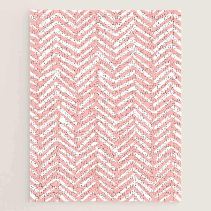 Pink, Boho, Abstract, Herringbone Pattern Jigsaw Puzzle Gallery Image 1
