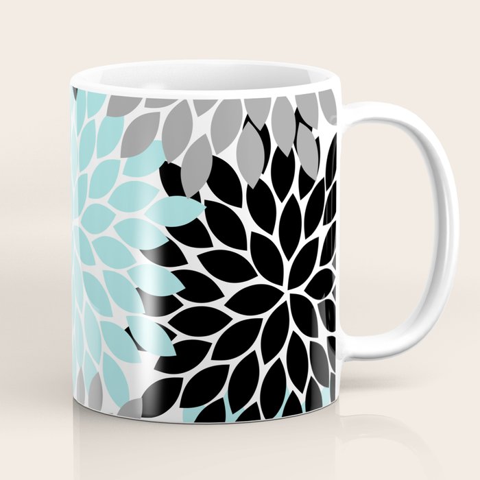 Aqua Black Gray Flower Burst Floral Pattern Coffee Mug Gallery Image 1