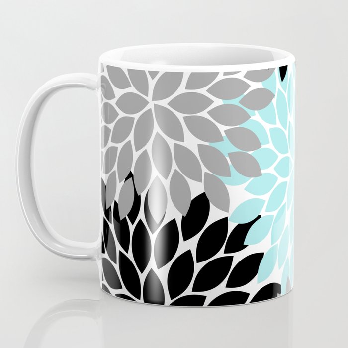 Aqua Black Gray Flower Burst Floral Pattern Coffee Mug Gallery Image 3