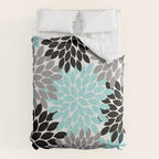 Aqua Black Gray Flower Burst Floral Pattern Comforter Gallery Image 6
