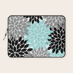 Aqua Black Gray Flower Burst Floral Pattern Laptop Sleeve Gallery Image 1