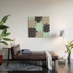 Aqua Black Gray Flower Burst Floral Pattern Wood Wall Art Gallery Image 2