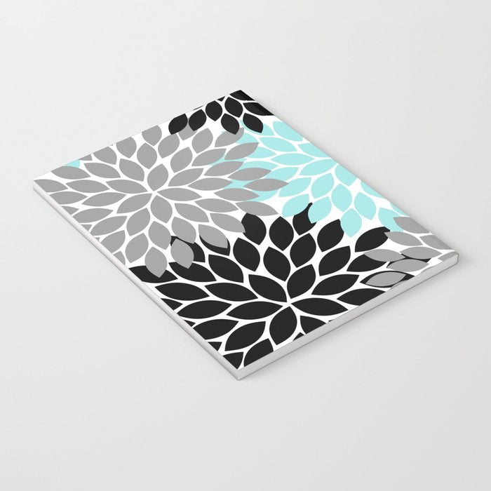 Aqua Black Gray Flower Burst Floral Pattern Notebook Gallery Image 3