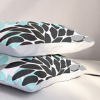Aqua Black Gray Flower Burst Floral Pattern Pillow Sham Gallery Image 3