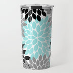 Aqua Black Gray Flower Burst Floral Pattern Travel Mug Gallery Image 1