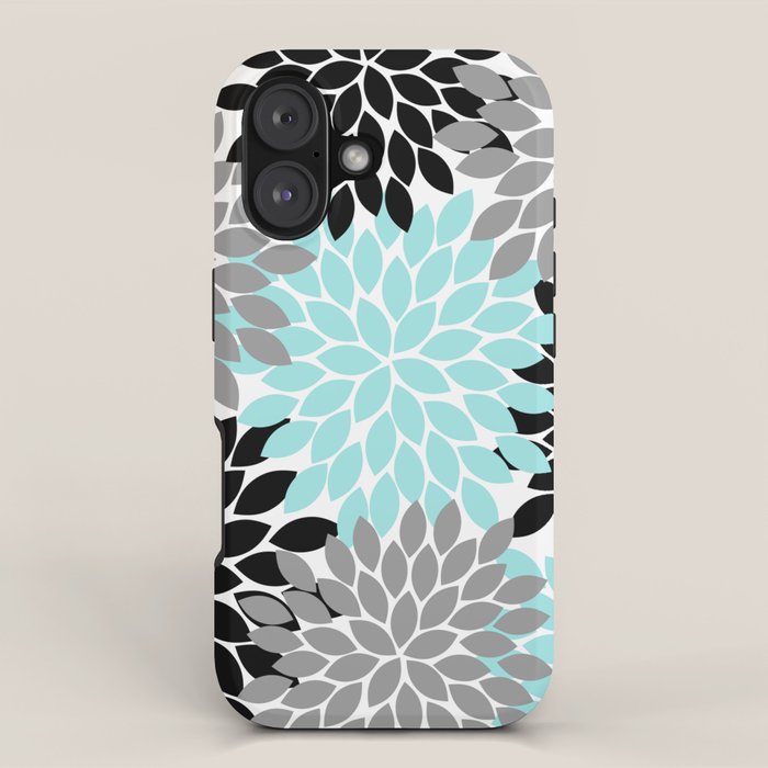 Aqua Black Gray Flower Burst Floral Pattern iPhone Case Gallery Image 1