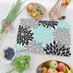 Aqua Black Gray Flower Burst Floral Pattern Cutting Board Gallery Image 2