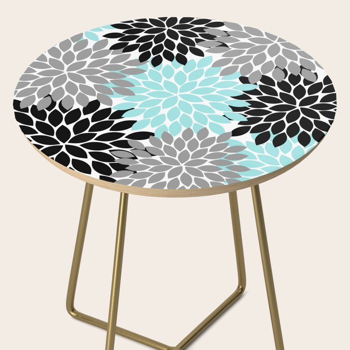 Aqua Black Gray Flower Burst Floral Pattern Side Table Gallery Image 2