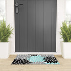 Aqua Black Gray Flower Burst Floral Pattern Welcome Mat Gallery Image 3