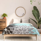 Aqua Black Gray Flower Burst Floral Pattern Comforter Gallery Image 3