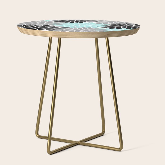 Aqua Black Gray Flower Burst Floral Pattern Side Table Gallery Image 1