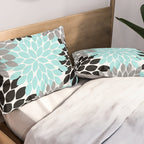 Aqua Black Gray Flower Burst Floral Pattern Pillow Sham Gallery Image 2
