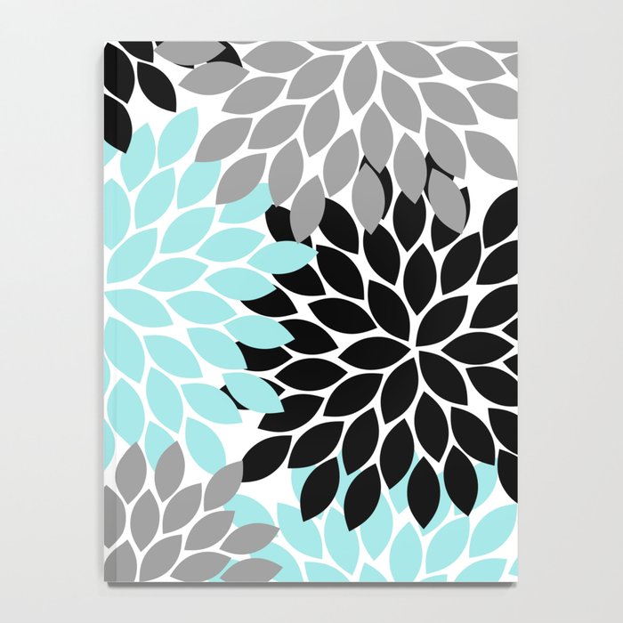 Aqua Black Gray Flower Burst Floral Pattern Notebook Gallery Image 4