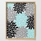 Aqua Black Gray Flower Burst Floral Pattern Serving Tray Gallery Image 1