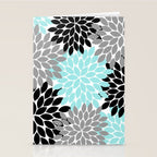 Aqua Black Gray Flower Burst Floral Pattern Stationery Card Gallery Image 2