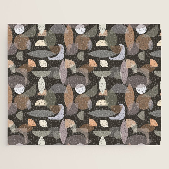 Modern Abstract Geometric Neutral Dark Earthy Tones with Natural Fabric Texture Jigsaw Puzzle Gallery Image 1