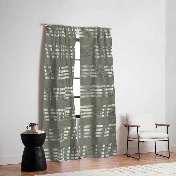 farmhouse stitch - olive Window Curtain Gallery Image 2