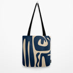 Mid Century Modern Abstract Kwaito Pattern Beige and Navy Blue Tote Bag Gallery Image 2