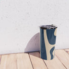 Mid Century Modern Abstract Kwaito Pattern Beige and Navy Blue Travel Mug Gallery Image 4
