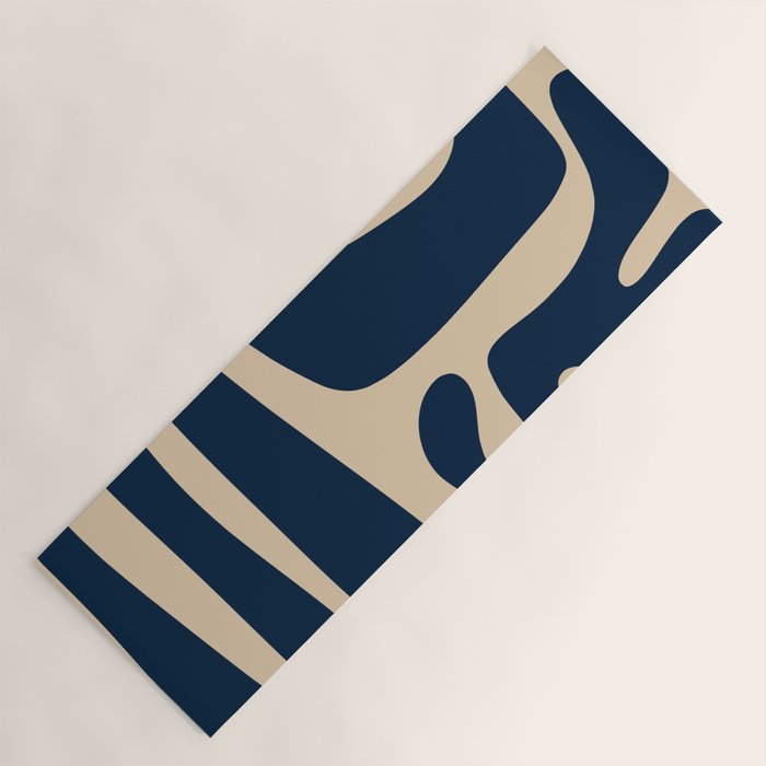 Mid Century Modern Abstract Kwaito Pattern Beige and Navy Blue Yoga Mat Gallery Image 1