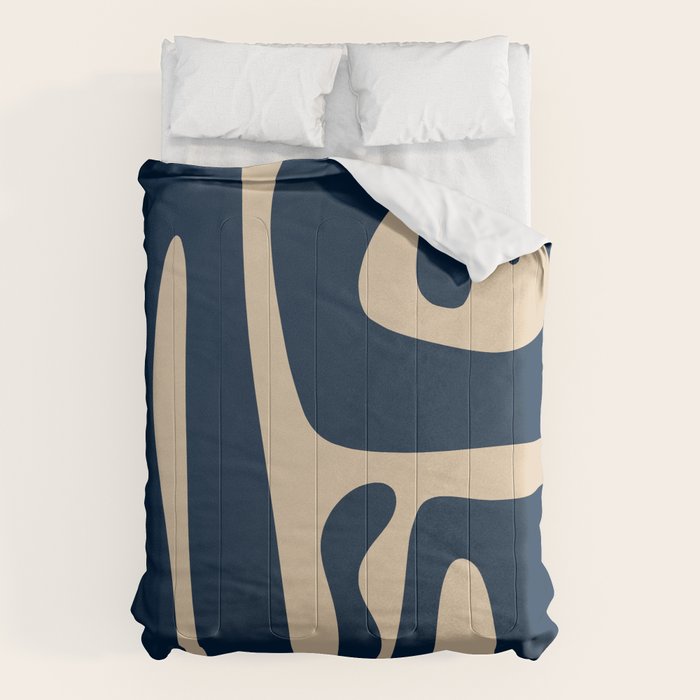 Mid Century Modern Abstract Kwaito Pattern Beige and Navy Blue Comforter Gallery Image 6