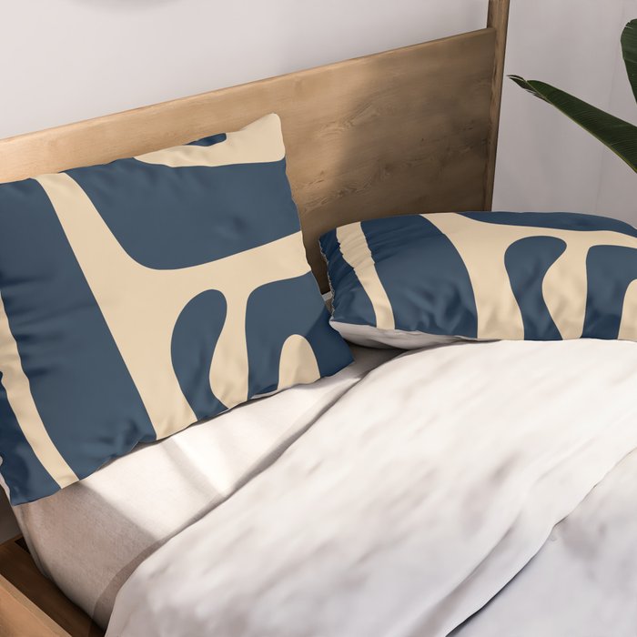 Mid Century Modern Abstract Kwaito Pattern Beige and Navy Blue Pillow Sham Gallery Image 2