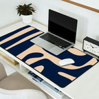 Mid Century Modern Abstract Kwaito Pattern Beige and Navy Blue Desk Mat Gallery Image 2