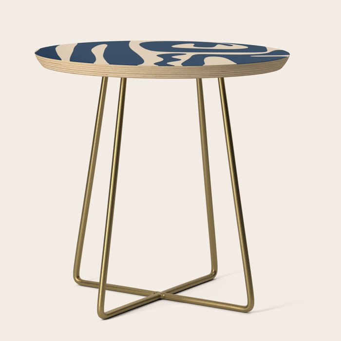 Mid Century Modern Abstract Kwaito Pattern Beige and Navy Blue Side Table Gallery Image 1