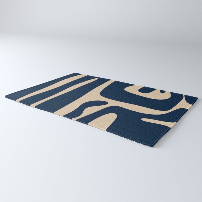 Mid Century Modern Abstract Kwaito Pattern Beige and Navy Blue Rug Gallery Image 3
