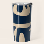 Mid Century Modern Abstract Kwaito Pattern Beige and Navy Blue Travel Mug Gallery Image 2