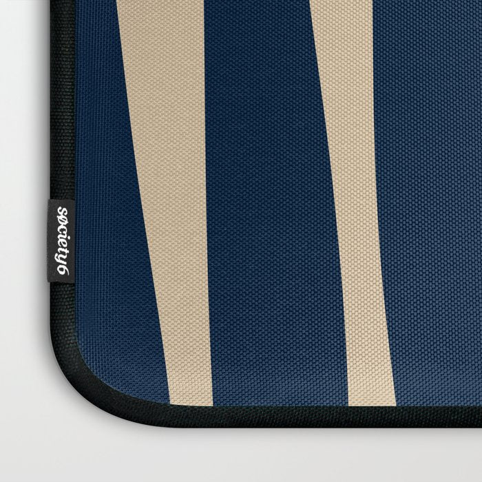 Mid Century Modern Abstract Kwaito Pattern Beige and Navy Blue Laptop Sleeve Gallery Image 3