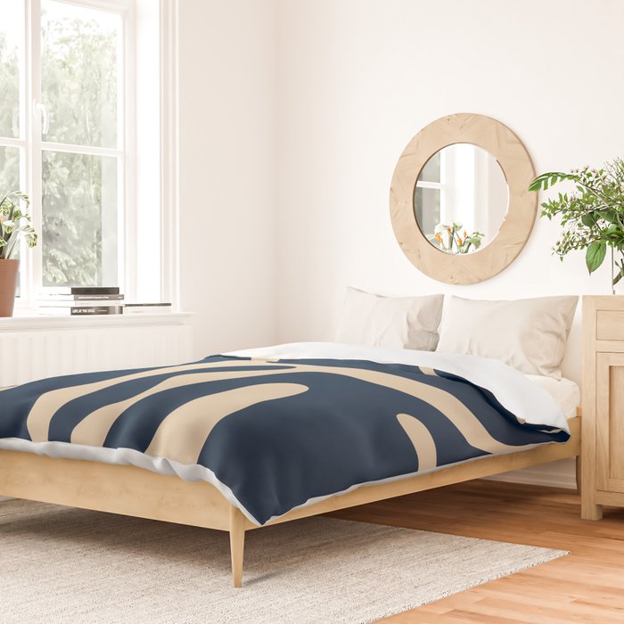 Mid Century Modern Abstract Kwaito Pattern Beige and Navy Blue Duvet Cover Gallery Image 2