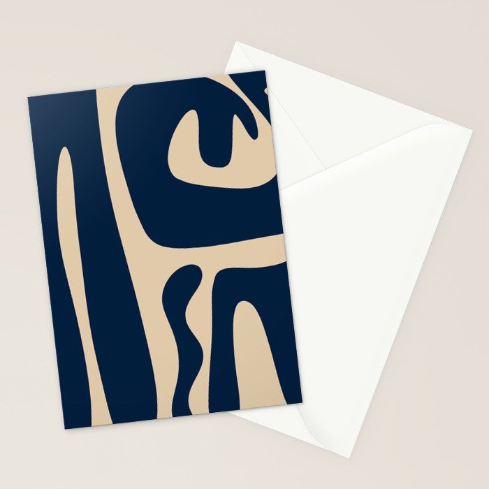 Mid Century Modern Abstract Kwaito Pattern Beige and Navy Blue Stationery Card Gallery Image 2
