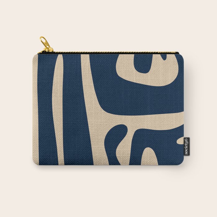 Mid Century Modern Abstract Kwaito Pattern Beige and Navy Blue Carry All Pouch Gallery Image 1