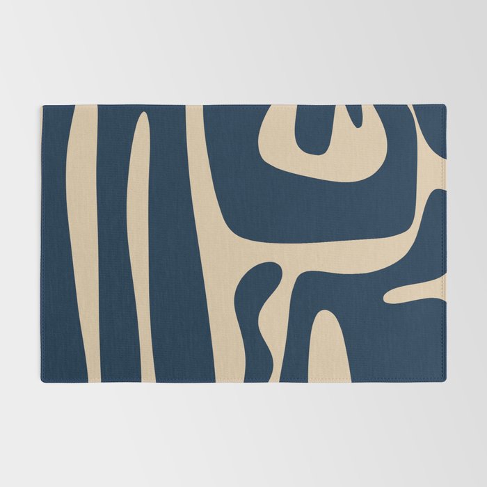 Mid Century Modern Abstract Kwaito Pattern Beige and Navy Blue Rug Gallery Image 2