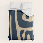 Mid Century Modern Abstract Kwaito Pattern Beige and Navy Blue Duvet Cover Gallery Image 6