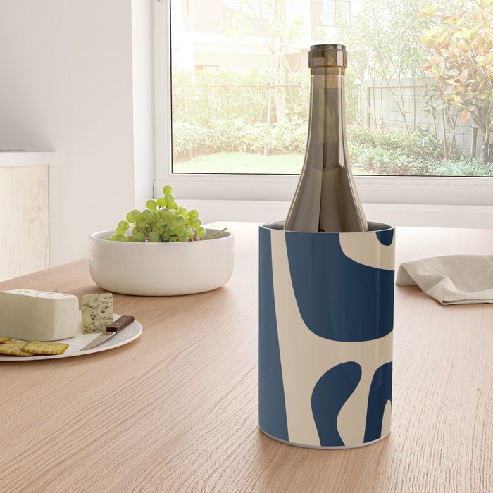 Mid Century Modern Abstract Kwaito Pattern Beige and Navy Blue Wine Chiller Gallery Image 4