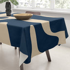 Mid Century Modern Abstract Kwaito Pattern Beige and Navy Blue Tablecloth Gallery Image 3