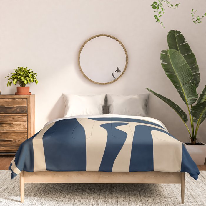 Mid Century Modern Abstract Kwaito Pattern Beige and Navy Blue Comforter Gallery Image 3