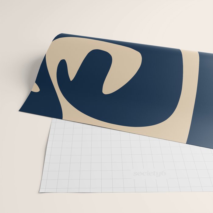 Mid Century Modern Abstract Kwaito Pattern Beige and Navy Blue Wrapping Paper Gallery Image 2